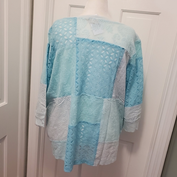 NWOT LOGO Lavish By Lori Goldstein Patchwork 3/4 Sleeve Lace Top Size 2X Ret $86 - Picture 5 of 12